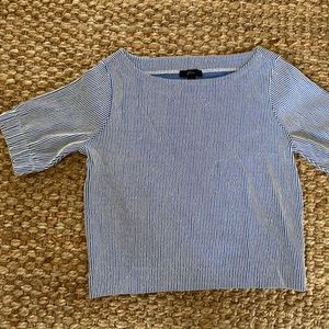 J Crew puff sleeve crop top in knit seersucker